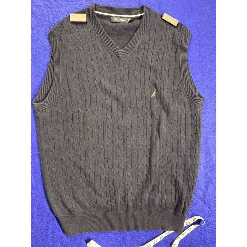Preppy Mens Nautica Cable Knit Sweater Vest M Navy Blue